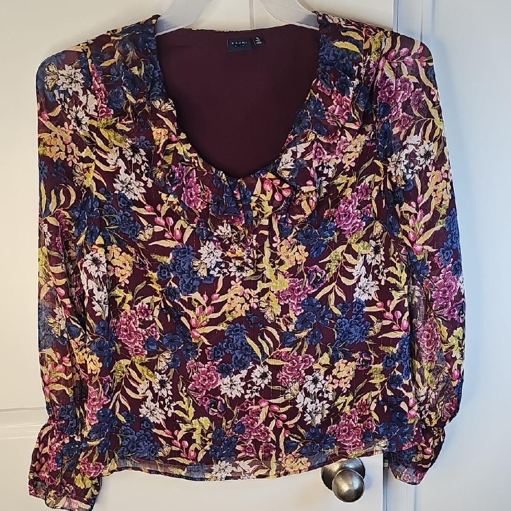 Taari Blue Multicolor Floral Blouse Size S‎